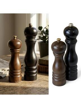 Peugeot Paris Salt & Pepper Grinders France | Set of 2 Brown Black Natural Wood